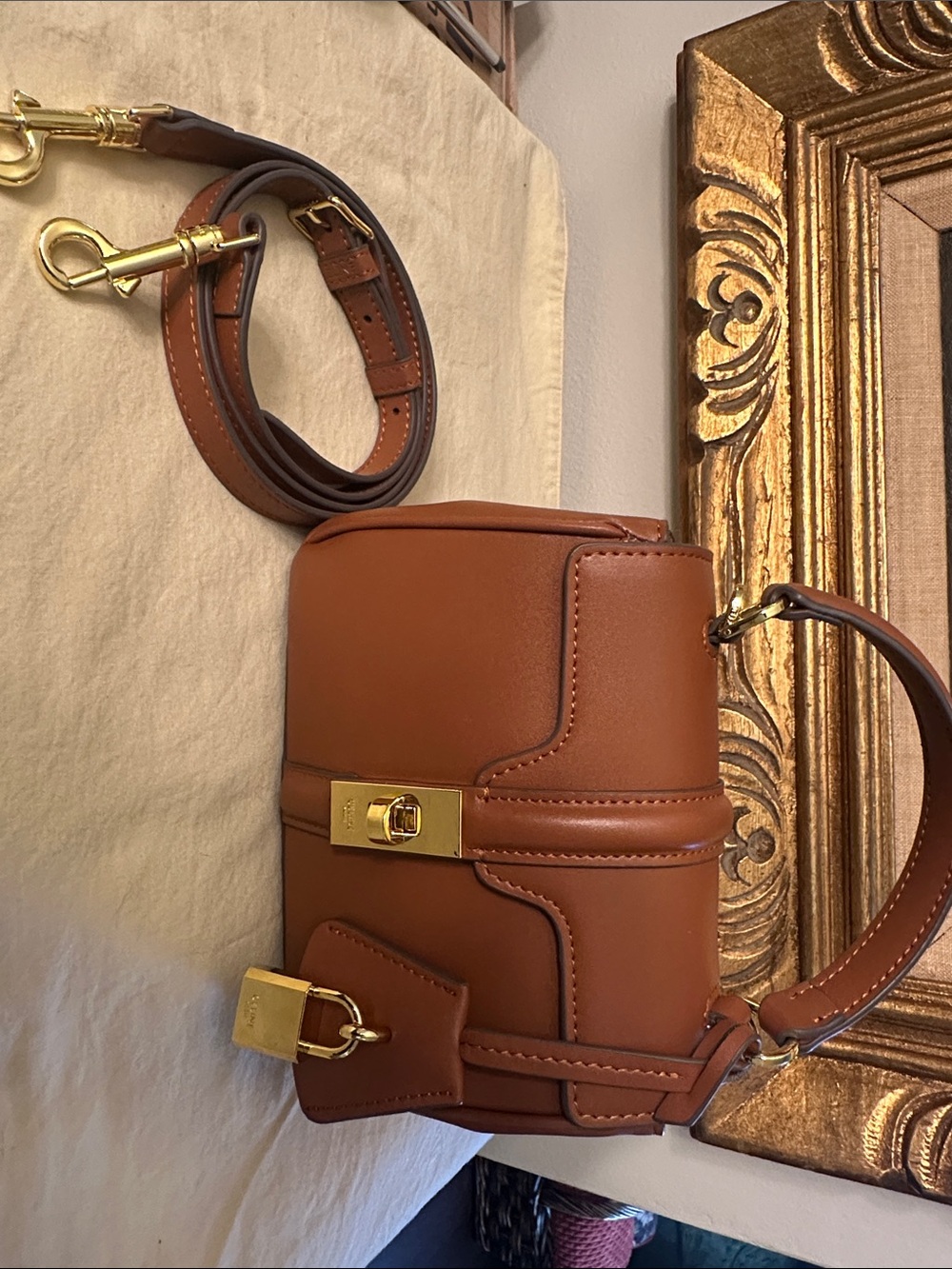 Leather Crossbody Bag in Saddle Brown - Luxury Gold Hardware